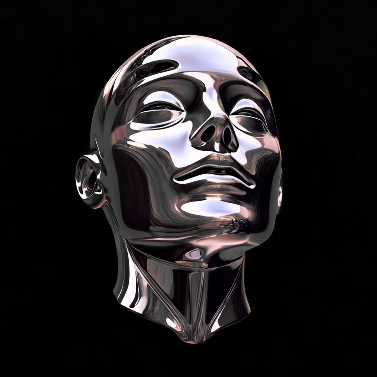 Futuristic chrome human head sculpture animation isolated asset, transparent 4K video, alpha