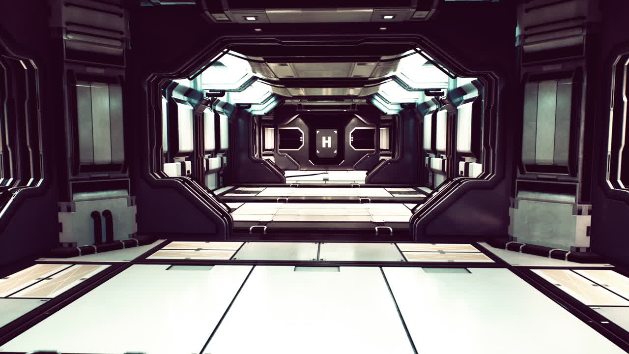 우주선에 있는 공상과학 금속 채널