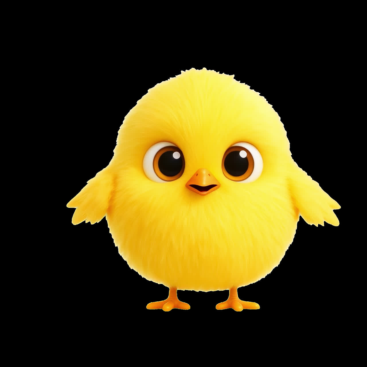 Animación de pollito de dibujos animados amarillo lindo y esponjoso, recurso aislado, video 4K transparente, canal alfa