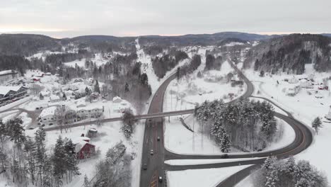 snowy scenery in telemark norway in winter - aerial shot