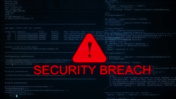 System hacked warning alert cyber attack on computer network virus spyware malware or malicious