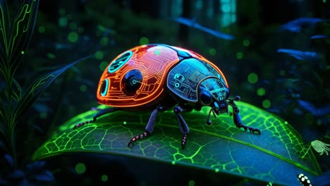 una coccinella ad alta tecnologia in una foresta