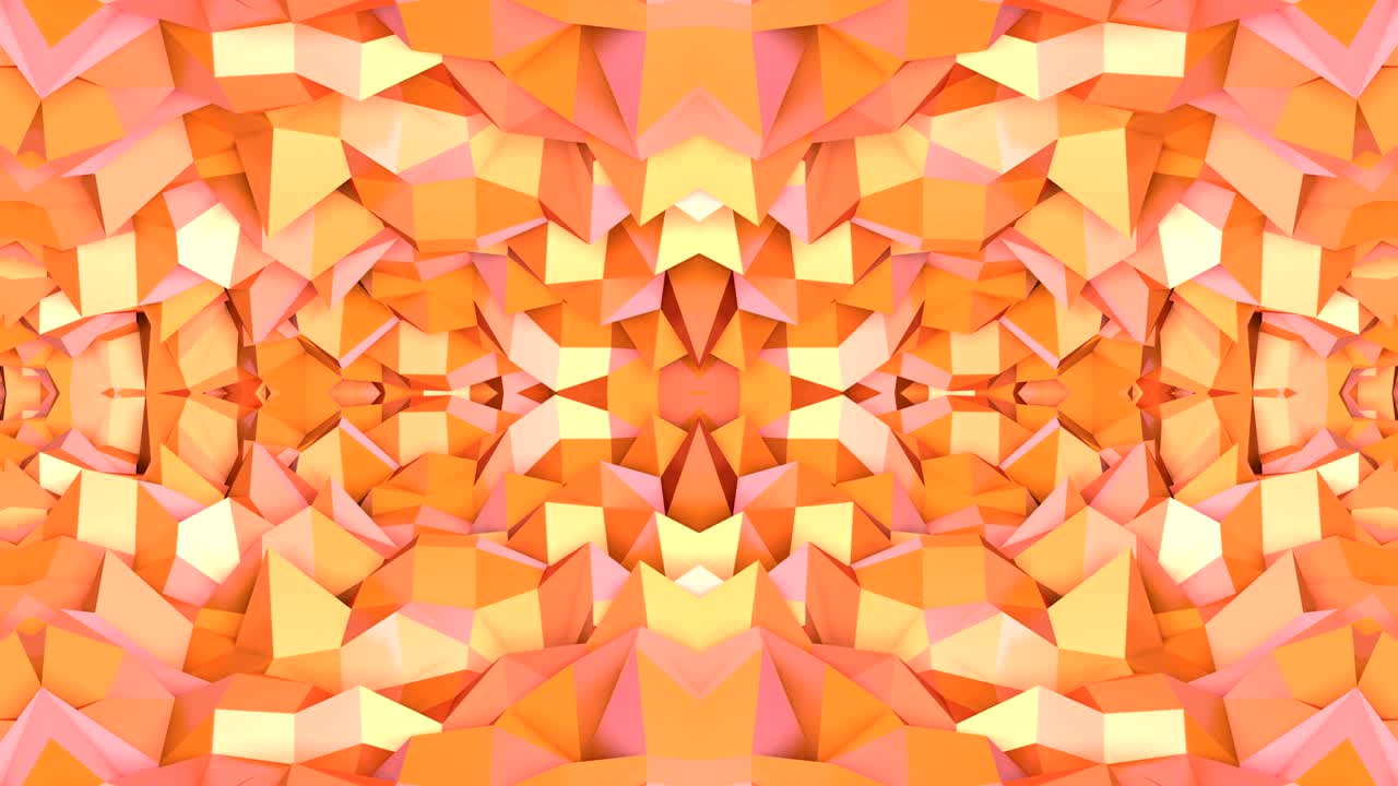 abstracto simple fondo 3d en color gradiente naranja, estilo low poly como fondo geométrico moderno o entorno matemático con efecto caleidoscópico. 4k uhd o fullhd bucle sin costuras.v18