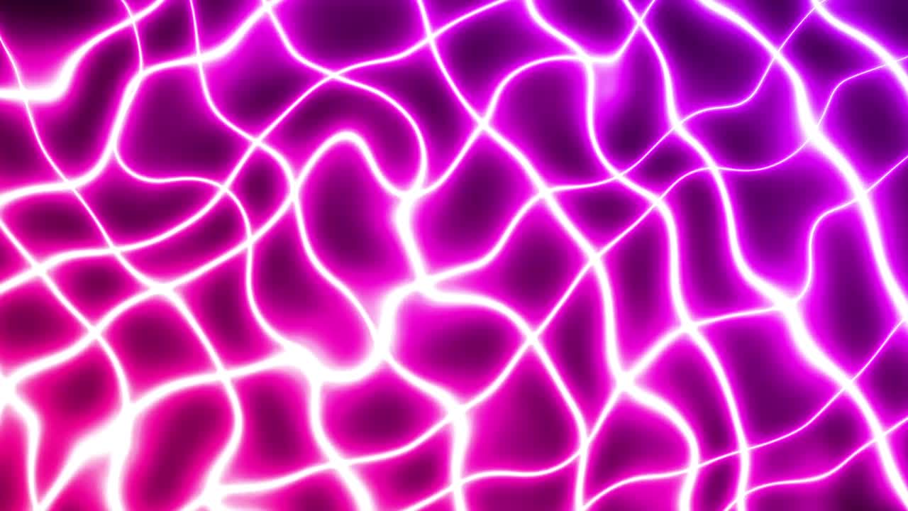 Animatie van gloeiende neonroze en paarse raster dat naadloos beweegt op een zwarte achtergrond.