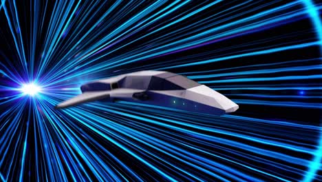 spaceship flying through a warp speed portal