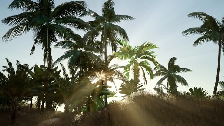 Sunset Beams through Palm Trees