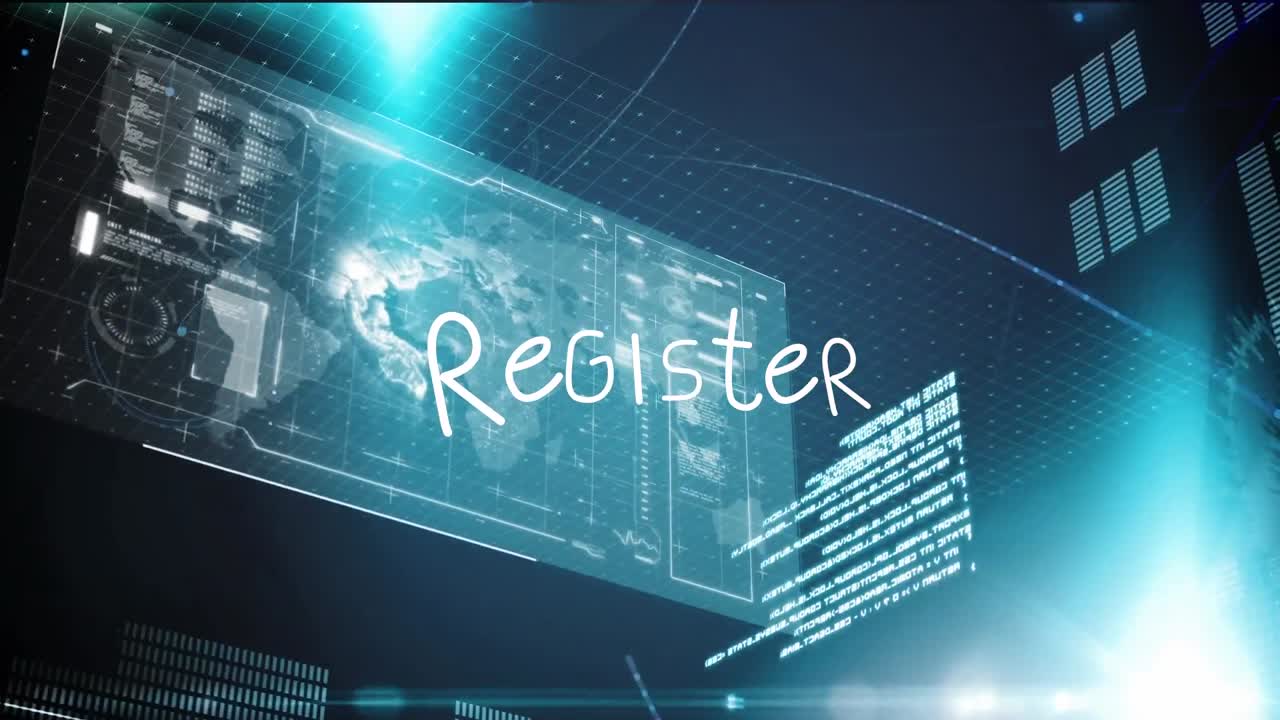Animation of register over data processing on green and black background