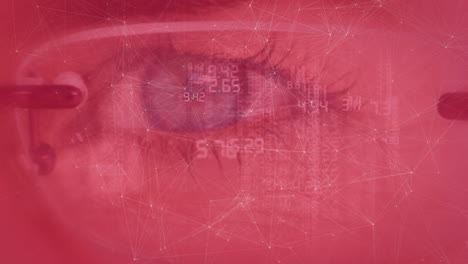 animation of data processing and network of connections over eye