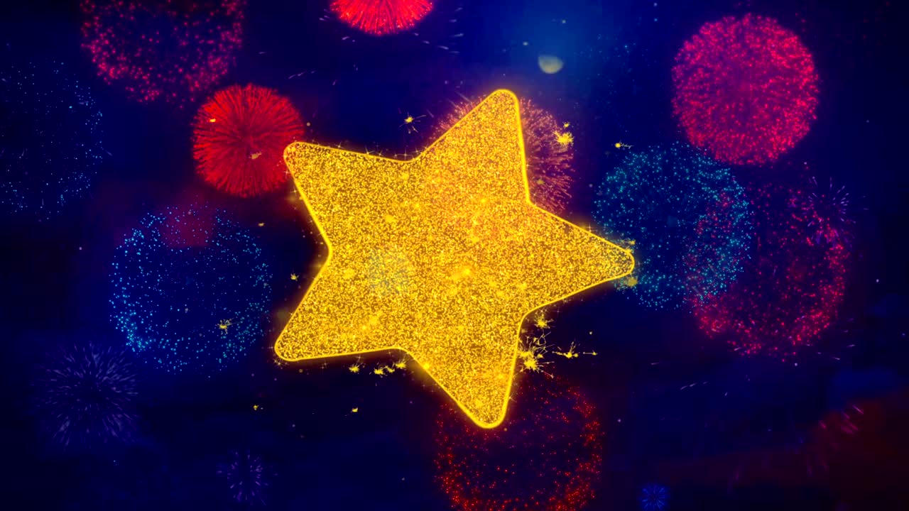 다채로운 불꽃놀이 입자에 별 아이콘 기호.