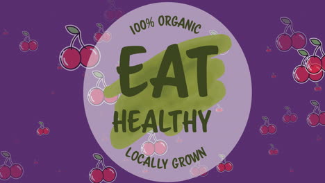 animation of eat healthy text over cherry icons