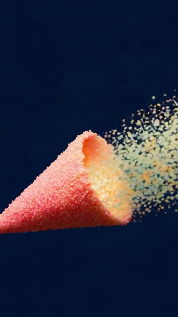 Vibrant Conical Container Releasing Colorful Sprinkles Against a Dark Background, Showcasing Motion and Delightful Textures in a Playful Display of Colors