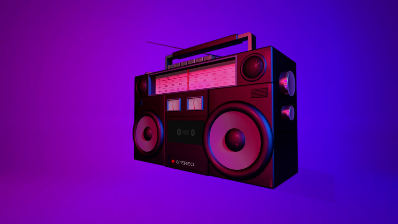 altavoz vibrante de radio realista y reproduciendo el cassette en la vista lateral.