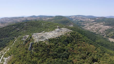 drone orbiting around the hill where an ancient historical landmark called perperikon is located, in kardzhali province, bulgaria