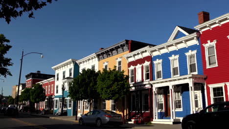 colorful houses on a residential street