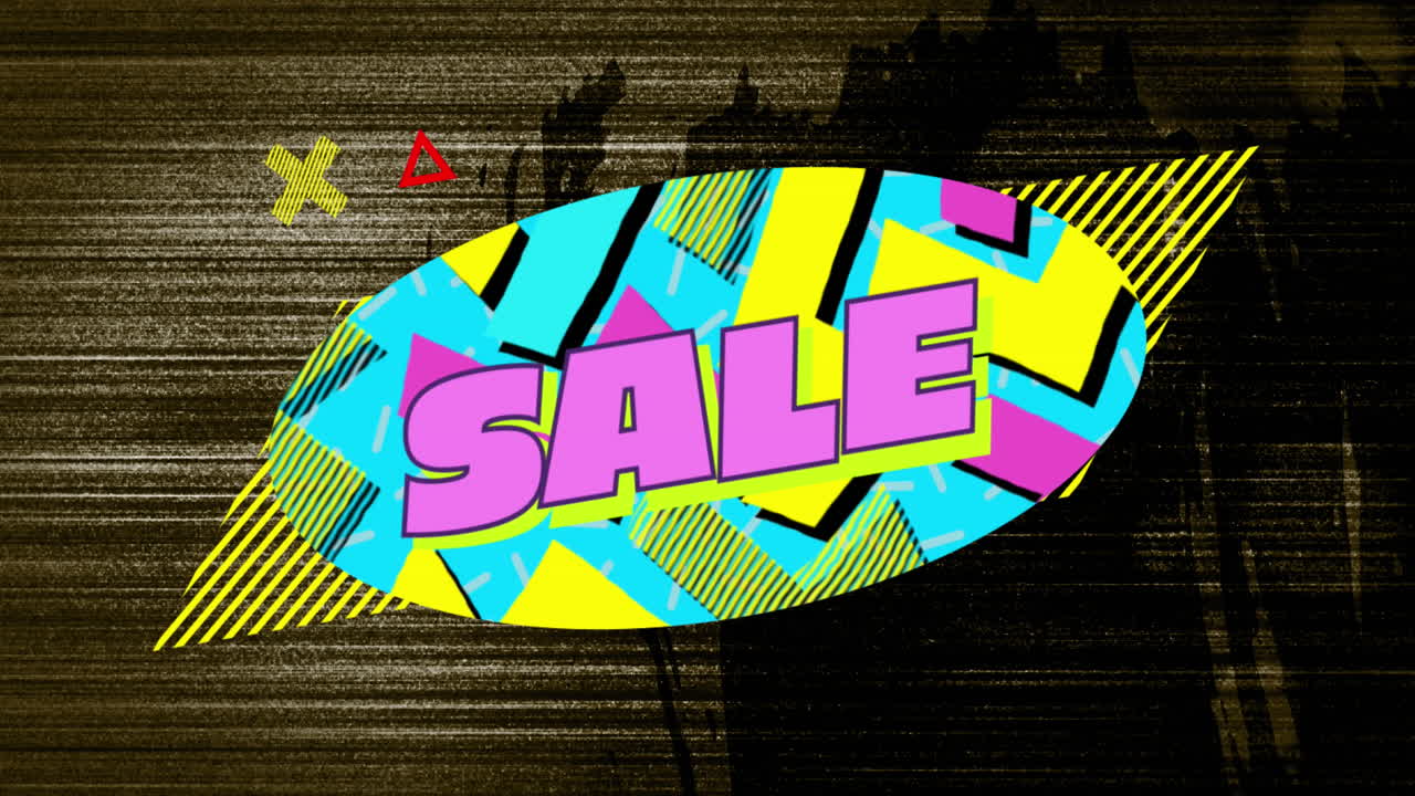 추상적인 모양으로 레트로 음성 거품에 판매 텍스트의 애니메이션