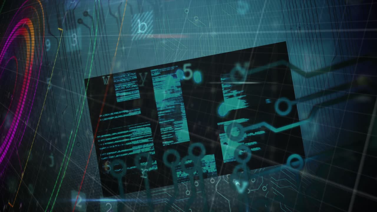 animación del procesamiento de datos digitales sobre un fondo oscuro