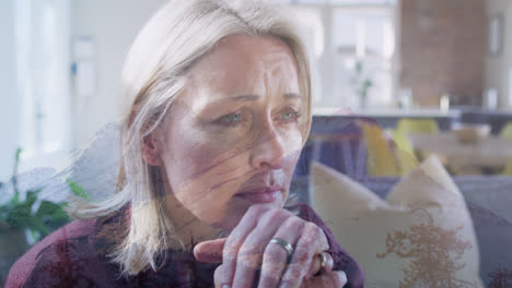 animación de una mujer caucásica llorando orando sobre un paisaje montañoso