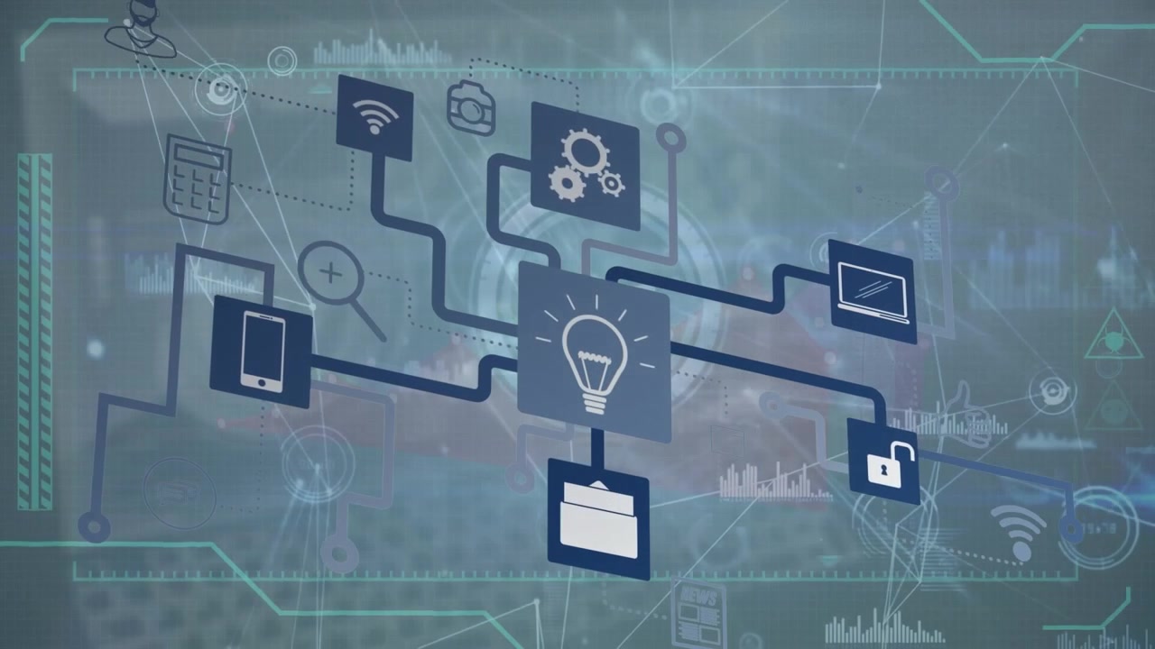 This video features a digitally generated animation of a network of connections over data processing