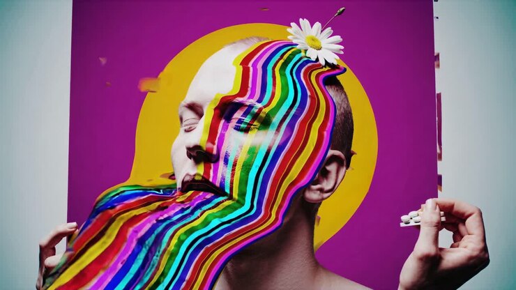 Colorful Abstract Portrait with Pills and Flower