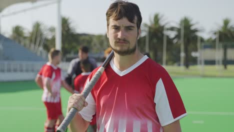 hockey player before a game on the field