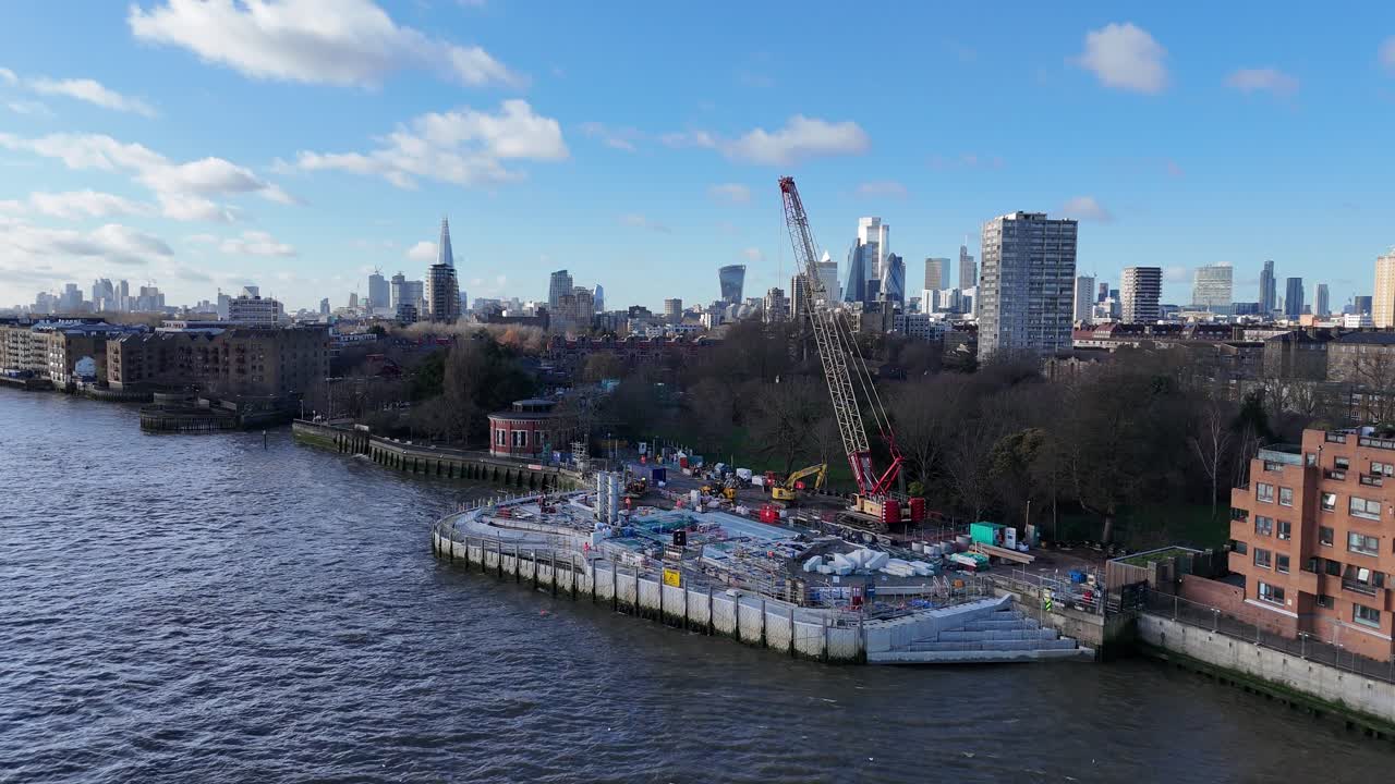 East London. UK Thames Tideway tunnel super sewer construction drone,aerial