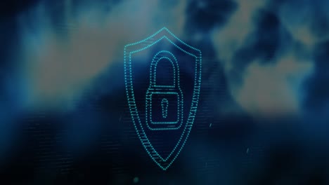 animación de puntos de luz que se mueven sobre el icono del candado de seguridad contra ondas digitales brillantes azules