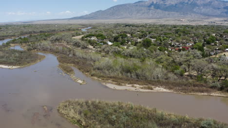 rio grande river in albuqurque, new mexico landscape - aerial