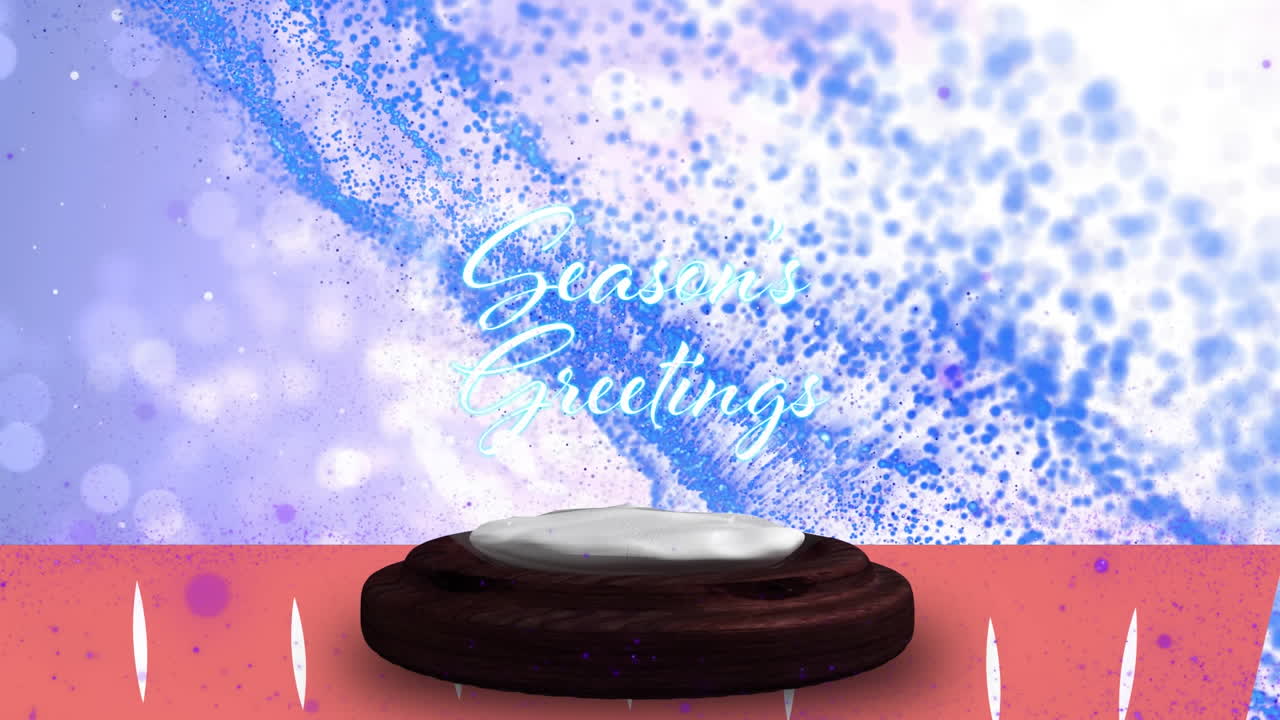 계절의 인사 텍스트와 함께 눈 구름 위의 눈과 빛의 반점의 애니메이션