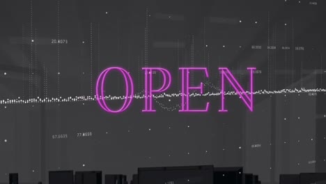 animación de procesamiento de datos y oficina sobre texto abierto