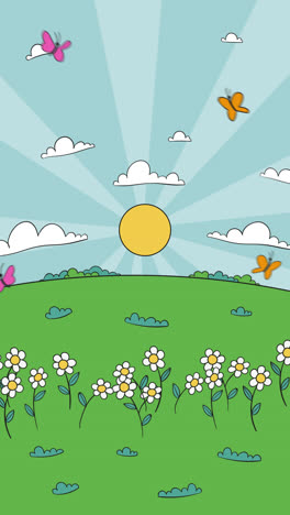 motion graphic of hand drawn spring landscape