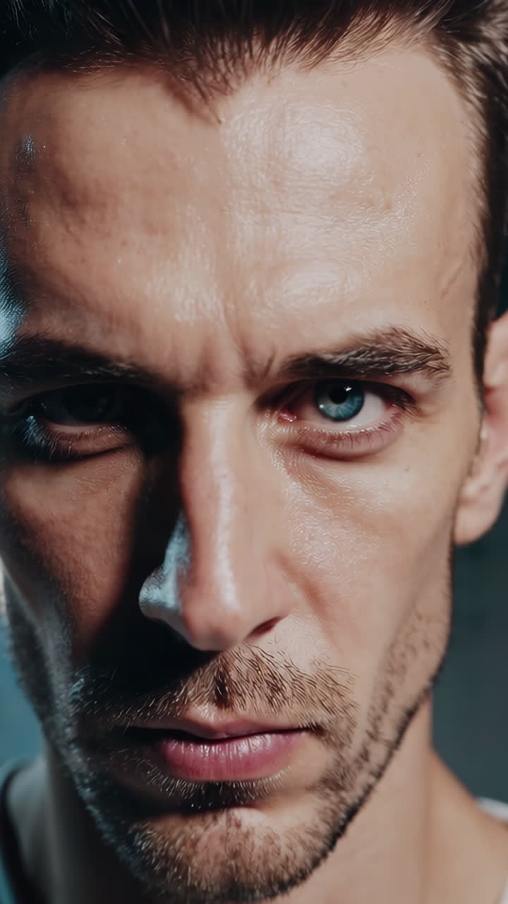 Close-up Portrait of an Intense Man's Face