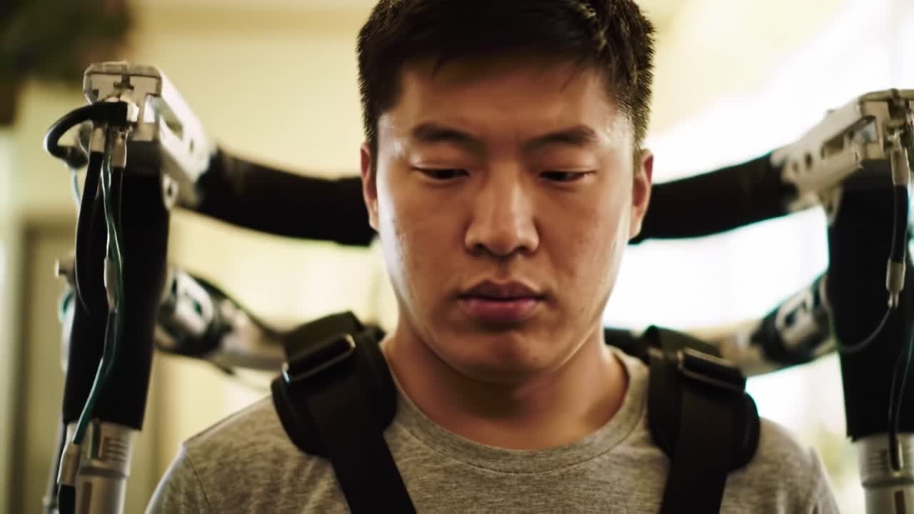 Man with wearable robotic equipment