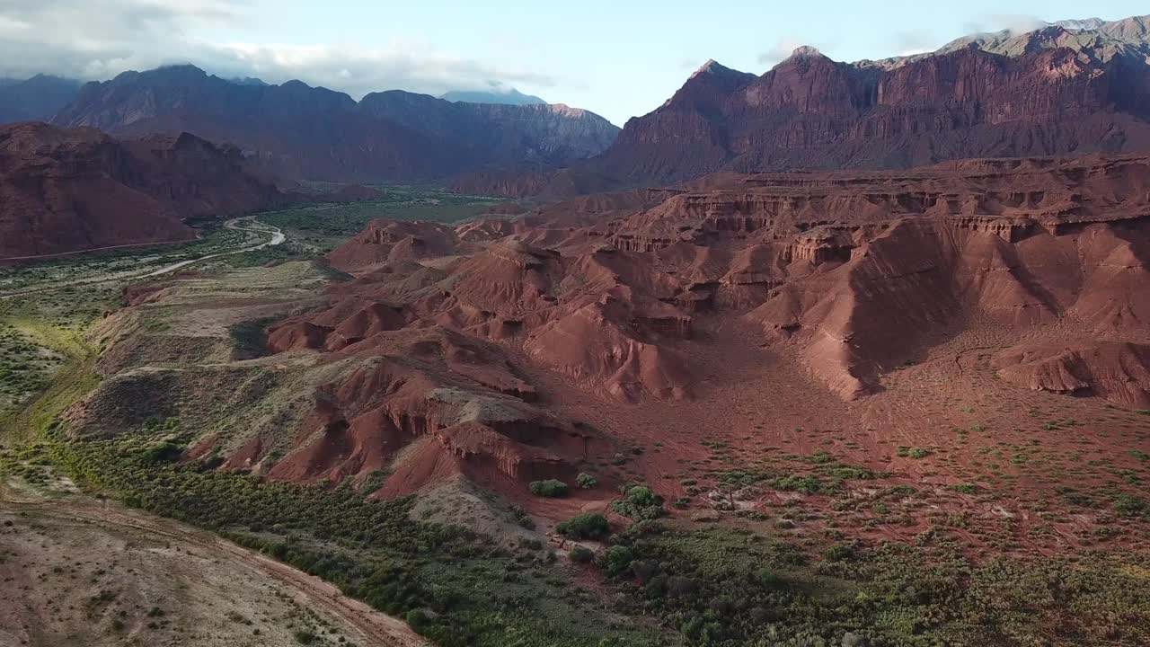 Aerial View of Calchaqui Valley. Salta, Argentina. Colorful Landscape and Countryside Road
