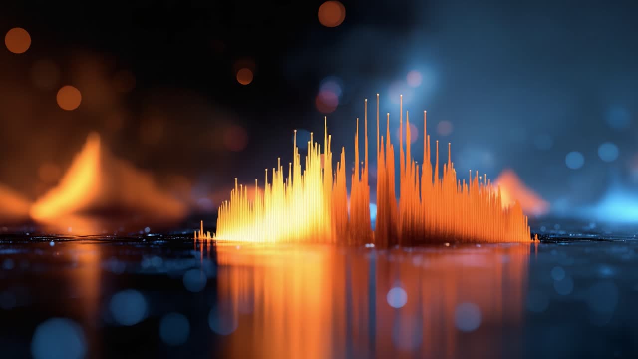 Dynamic Visual Representation of Sound Waves Displaying a Stunning Contrast Between Fiery Orange and Cool Blue Light Effects in a Modern Digital Aesthetic