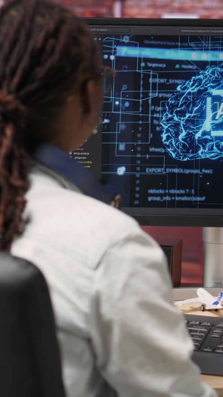 Vertical video Happy programmer celebrating after successfully implementing AI code