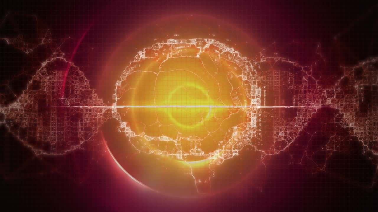 디지털 뇌와 오렌지색 원 위의 선의 애니메이션