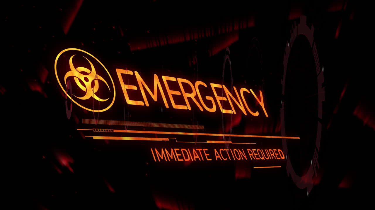 Biohazard symbol with Immediate Action Required text in red for emergency alert
