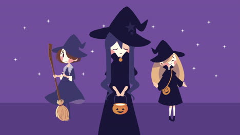 happy halloween animation with witches