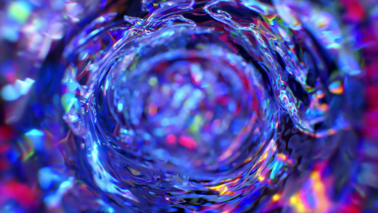 embudo de agua giratorio en iluminación de neón. túnel de agua redondo. color azul. animación 3d de un bucle sin costuras.