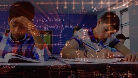 animación de gráficos matemáticos sobre una clase de estudiantes diversos en la escuela