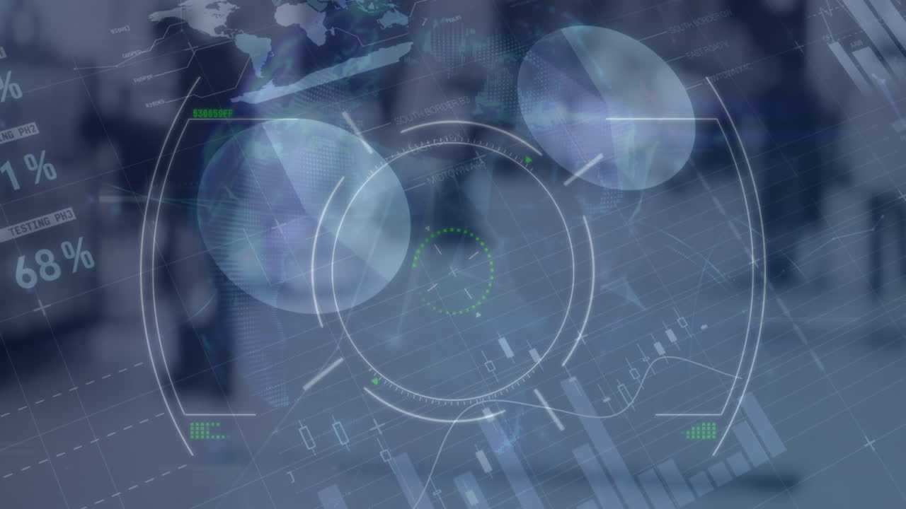 거리에 있는 사람들의 통계적 데이터 처리에 대한 범위 스캔의 애니메이션