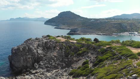 aerial of coastline on rhodes island next to ladiko bay and anthony quinn beach