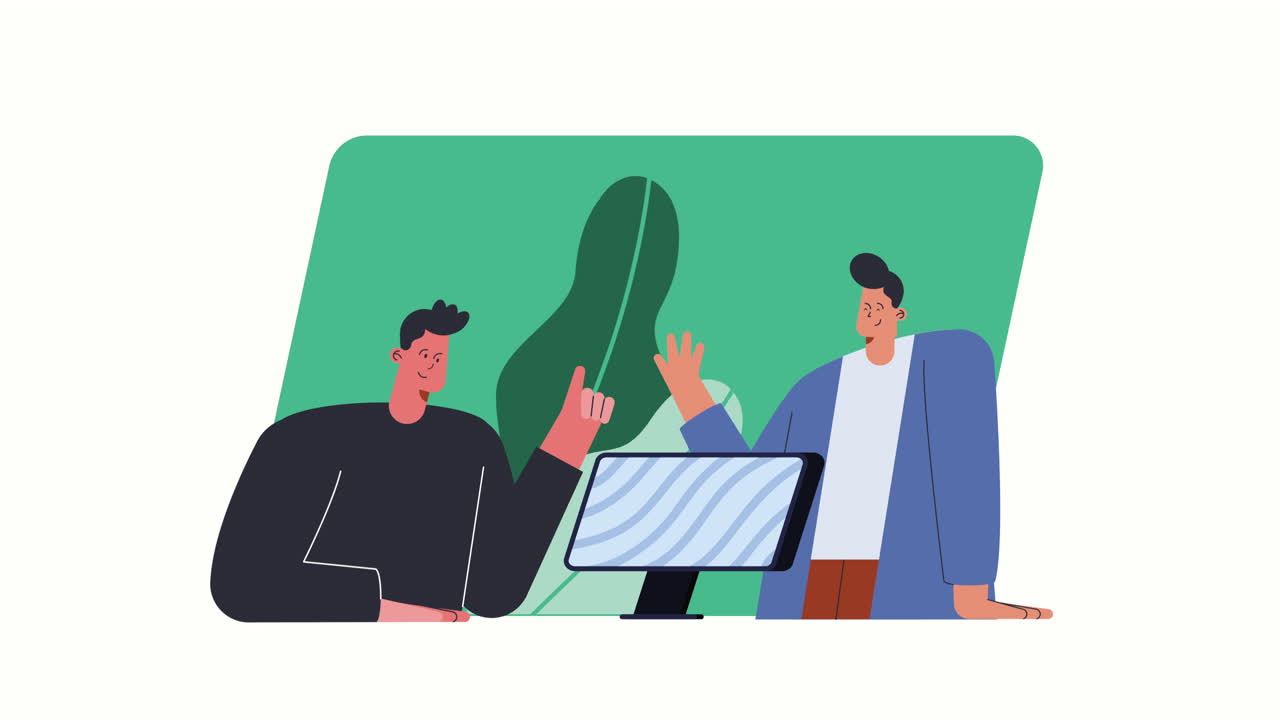 businessman with desktop character animation