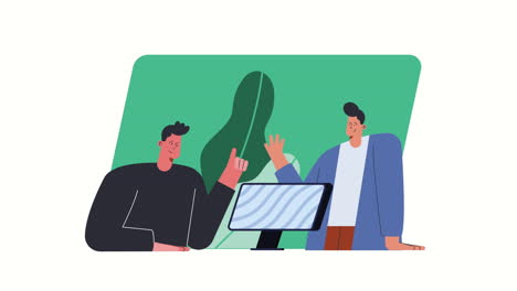 businessman with desktop character animation
