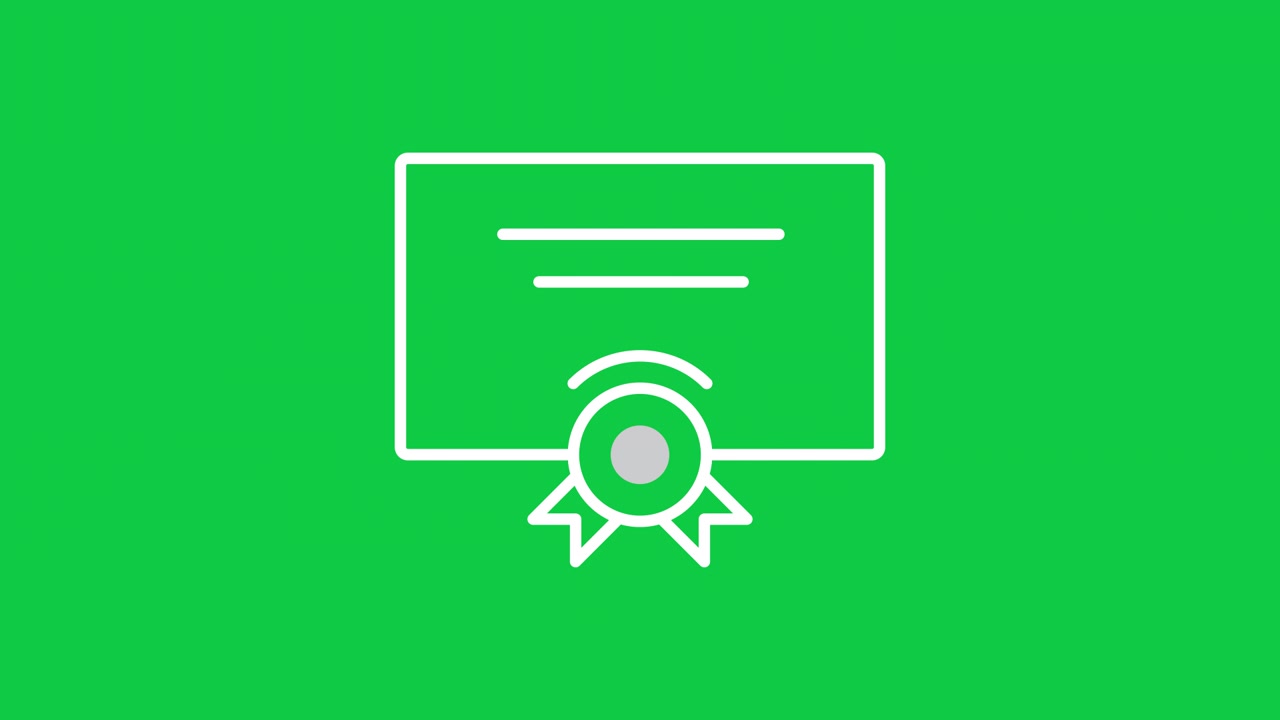 Animated Line Icon of a Certificate with a Seal on Green Screen