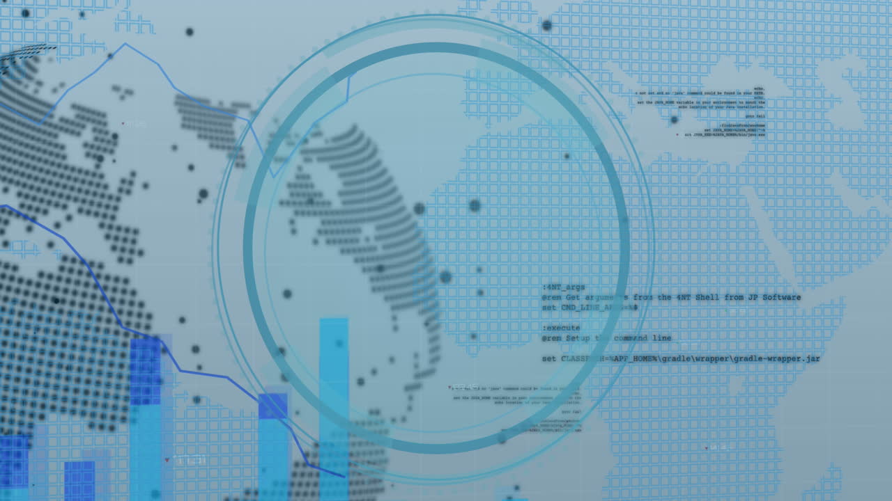 사이버 보안 텍스트 배너를 회전하는 지구상에서 애니메이션화하고 통계 데이터 처리