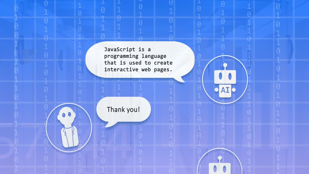 Animation of ai icons and data processing over computer servers
