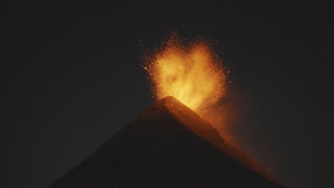 fuego volcano eruption in the dark during acatenango hike in guatemala