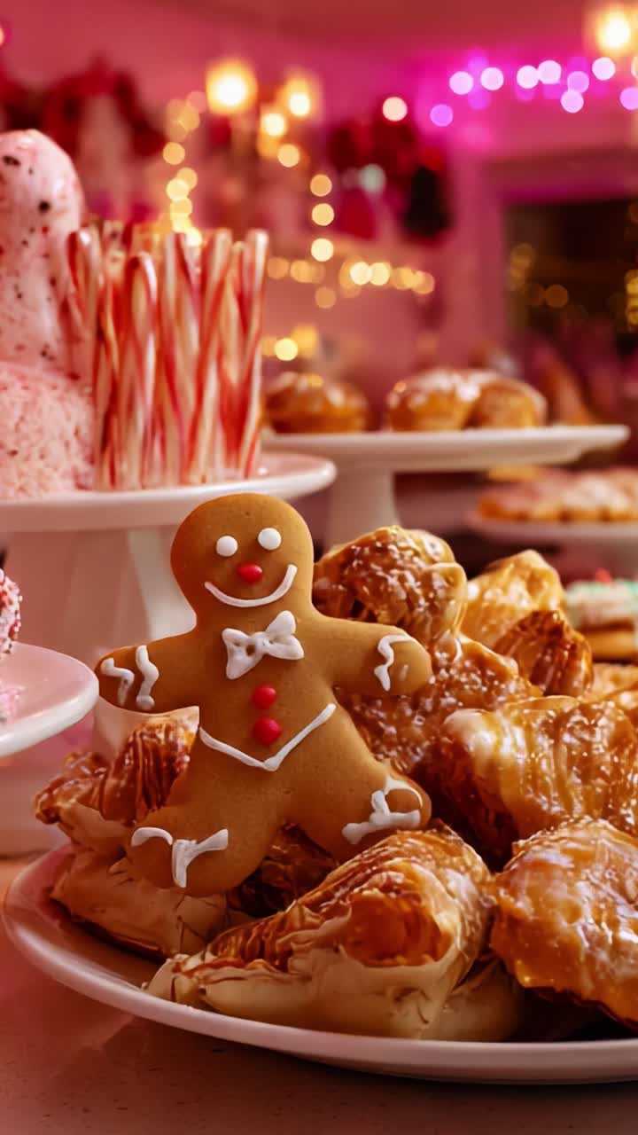 A Festive Display of Delicious Holiday Treats Featuring a Cheerful Gingerbread Man Surrounded by Various Pastries and Festive Décor, Perfect for Celebrating the Joy of the Season