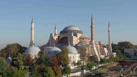 panoramic top view of the hagia sophia mosque during sunny morning. istanbul, turkey. video 4k resolution